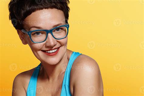 Happy Smiling Woman In Glasses 950677 Stock Photo At Vecteezy