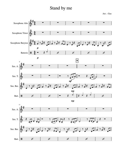 Stand By Me Sheet Music For Saxophone Alto Saxophone Tenor Saxophone Baritone Drum Group