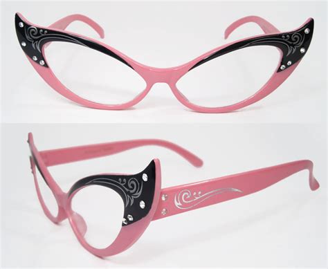 50s Rhinestone Cat Eyes Eye Vintage Style Glasses Pink Clear Lenses Ebay