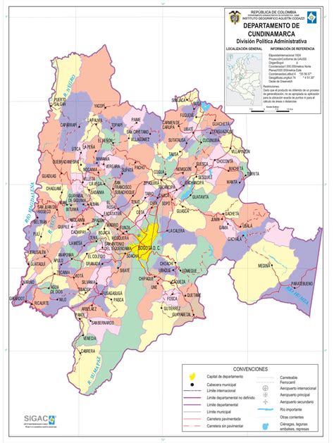 Cundinamarca Department Map Colombia