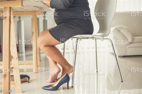 Barefoot Pregnant Business Woman In Office Stock Photo Download Image