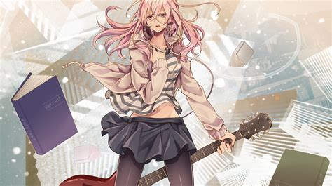 Wallpaper 2000x1119 Px Anime Girls Gahata Mage Guitar Headphones
