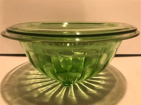 VINTAGE URANIUM Ribbed Glass Nesting Mixing Bowls SET OF 2 Green Ribbed