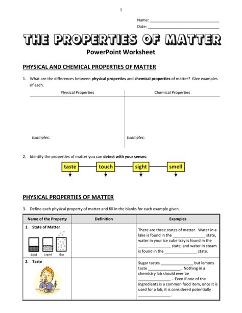 Physical Properties Of Matter Worksheets