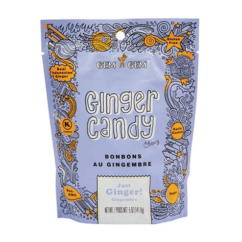 Gem Gem Just Ginger Chewy Ginger Candy 5 Oz Pouch Nassau Candy