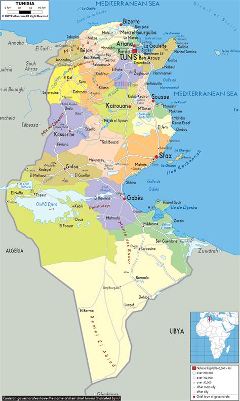 Detailed Political Map Of Tunisia Ezilon Maps
