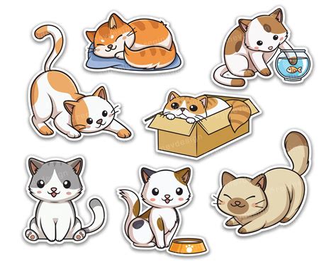Plannerdiaryscrapbooking Stickers Hand Drawn Glossy Cats