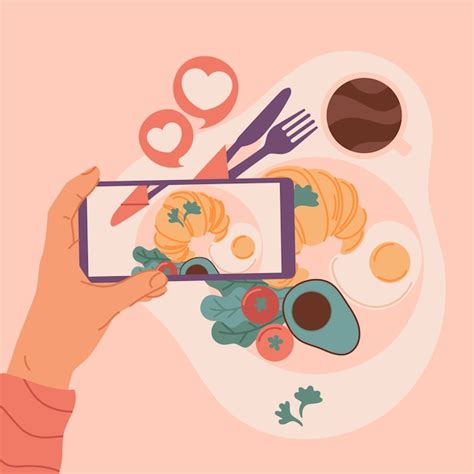 premium vector hand drawn people taking pictures of food illustration