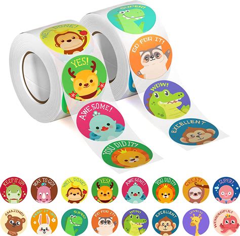 1000 Pcs Motivational Stickers For Kids16 Animals Cartoon Designs