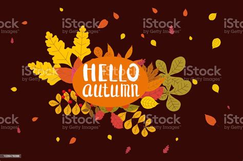 Hello Autumn Background With Falling Leaves Yellow Orange Brown Fall