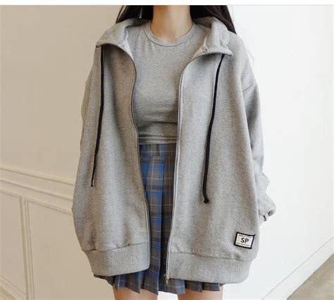 Jacket Grey Grey Hoodie Tumblr Aesthetic Korean