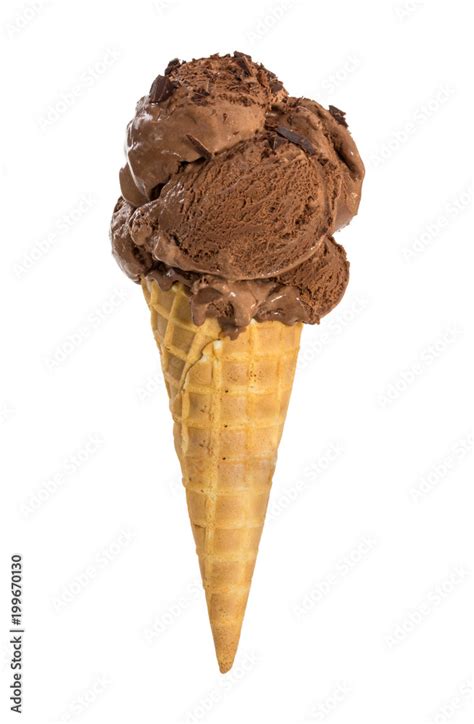 Chocolate Ice Cream With Chocolate Chips In Waffle Cone Isolated On