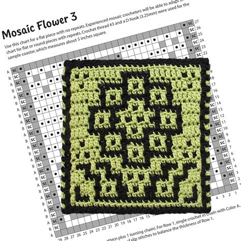 PATTERN Mosaic Crochet Chart Only Flower 3 Coaster Instant