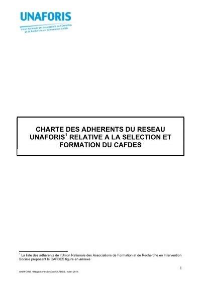 Charte Des Adherents Du Reseau Unaforis 1 Relative A La Selection Et