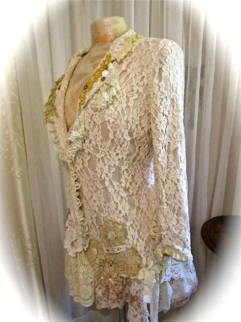 Romantic Shabby Lace Jacket In Tan Beige Creme