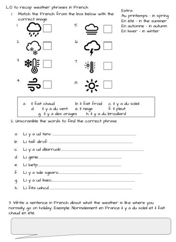 Weather Worksheet French Teaching Resources