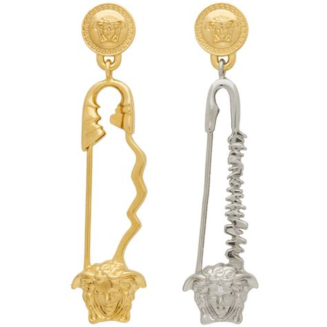 Versace Gold And Silver Safety Pin Earrings Versace