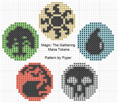 Cross stitch designs,cross stitch patterns, embroidery charts, point de croix, dyi, cross stitch scheme, hoop. Magic: The Gathering Mana Tokens (Pattern) | Geeky cross ...