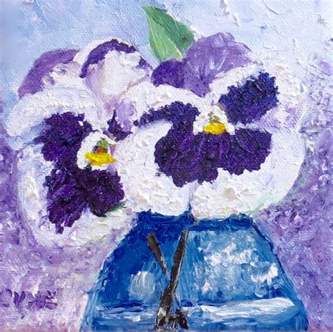 Pansies Original Oil Painting Purple White Oil 6x6 Canvas Home Etsy