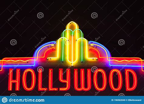 Hollywood Neon Sign At Night Editorial Image Image Of Entertainment
