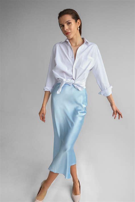 Sale Natural Slip Silk Skirt Light Blue 100 Real Silk Slip Etsy