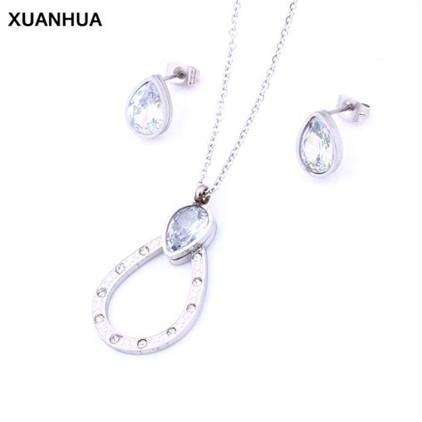 Xunahua Stainless Steel Jewelry Sets For Women Crystal Earring And Necklace Sets Turkish Jewelry