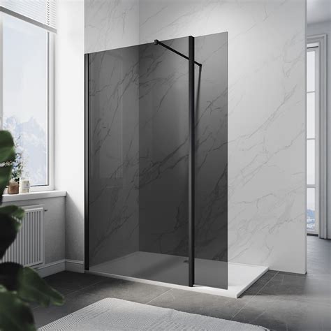 Buy Elegant 760mm Walk In Shower Enclosure Bathroom 8mm Dark Grey Easy Clean Safety Glass Wet