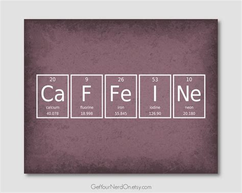 Nerdy Caffeine Print Periodic Table Of Elements Coffee Lover Etsy