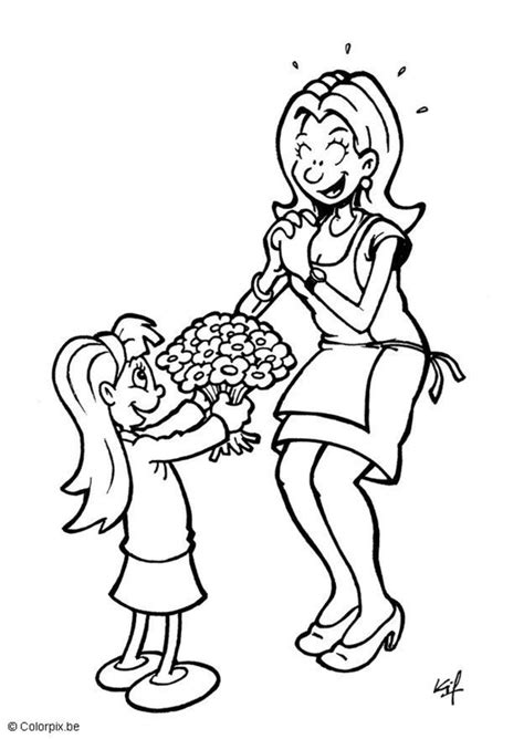 Kleurplaat moederdag bloemendag geschenk. Gratis kleurplaten om te