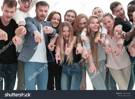 Group Young People Together Pointing Something Stock Photo 1566442945