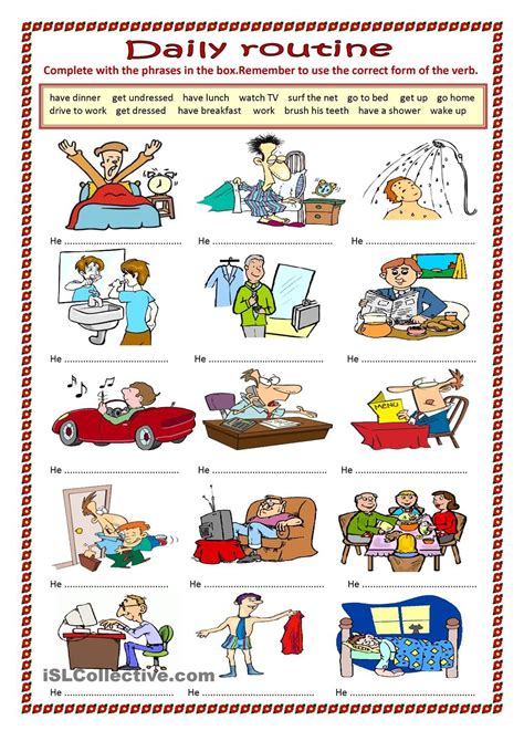 Daily Routines Esl Vocabulary Matching Exercise Worksheets Daily