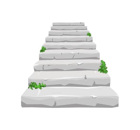 Antigua Escalera De Piedra Con Vegetaci N Brotada Sobre Un Fondo Blanco