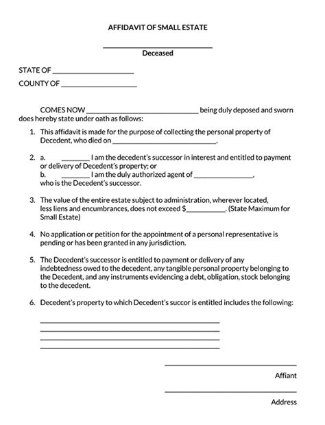 Printable Small Estate Affidavit Forms And Templates Fillable Samples In Pdf Word To