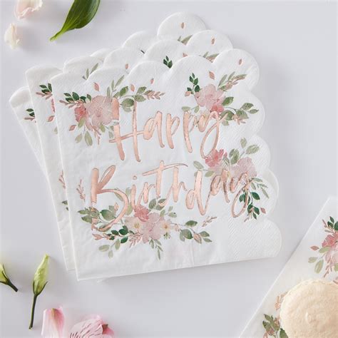 Floral Happy Birthday Napkins 16pcs Pergamos