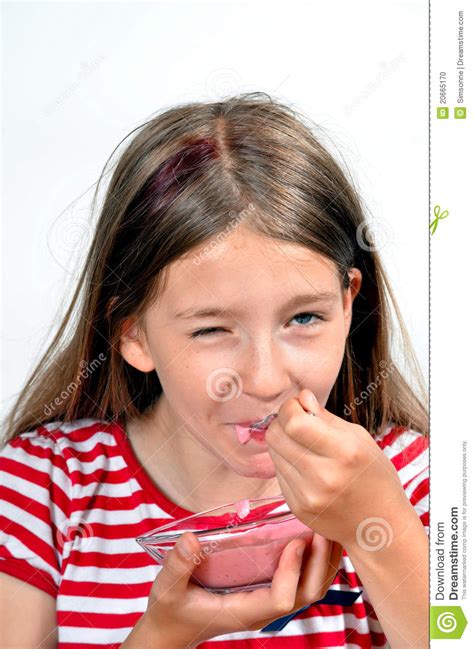 Girl Eat Yogurt Cheese Stock Photo Image Of Child