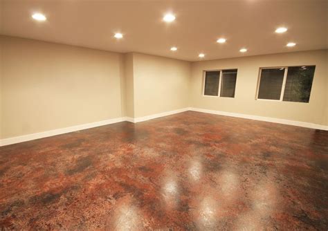 Concrete patios, basement floors, and garage floors are transformed by paint. Stained concrete floor | Studio room design, Basement ...