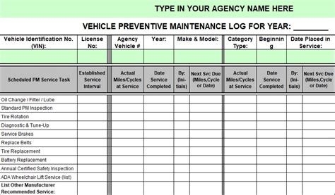Vehicle Maintenance Log Sheet Excel Templates