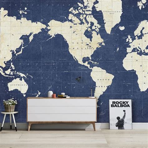 Decorative World Map Wall Covering Non Woven Fabric Mural Wallpaper For