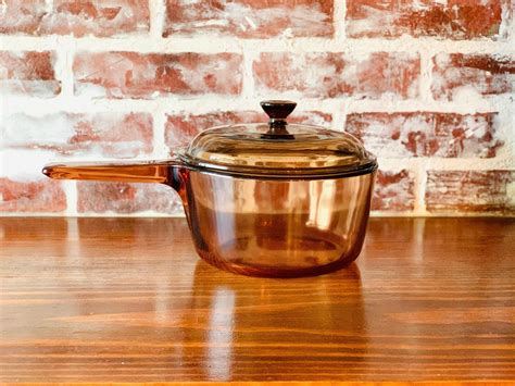 vision corning ware 1 5l sauce pan pot amber brown glass pour etsy cookware set corning