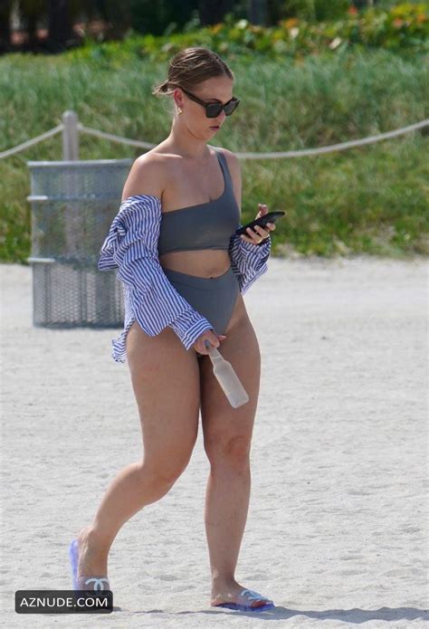 bianca elouise in a grey thong swimsuit at the beach in miami beach aznude