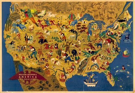 Map Of American Folk Legends 1946 Good Enough Reason For A Road Trip