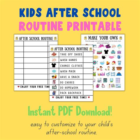 Kids After School Routine Charts Cute Printable Checklist Etsy Canada