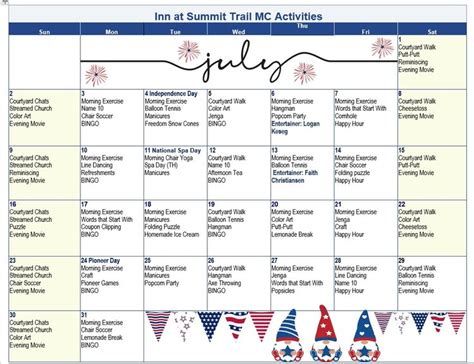 Calendar — Assisted Living At The Inn At Summit Trail