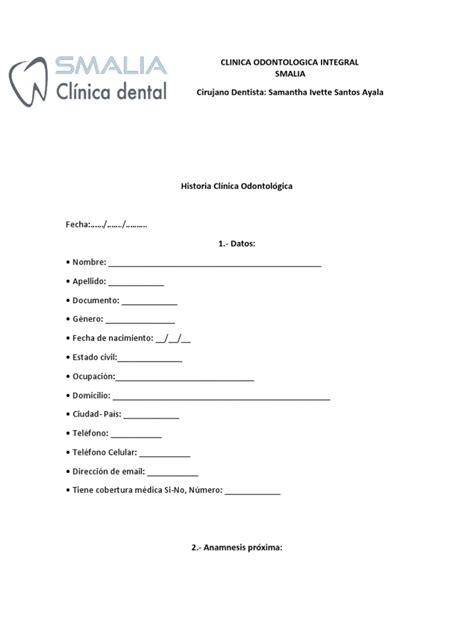Modelo De Ficha Clínica Odontológica Especialidades Médicas
