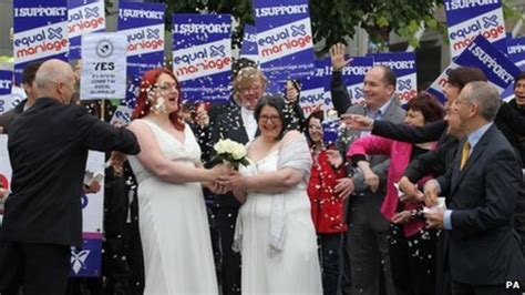 Mock Gay Marriage Takes Place Outside Scottish Parliament Bbc News