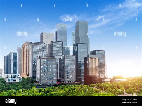 Parks And Dense Modern Buildings Jiangbei New City Chongqing China