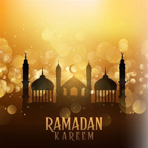 Ramadan Kareem Background With Mosques On Bokeh Lights Eps Vector