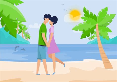 Pareja De Enamorados En Cita Rom Ntica En Playa Tropical Vector Premium
