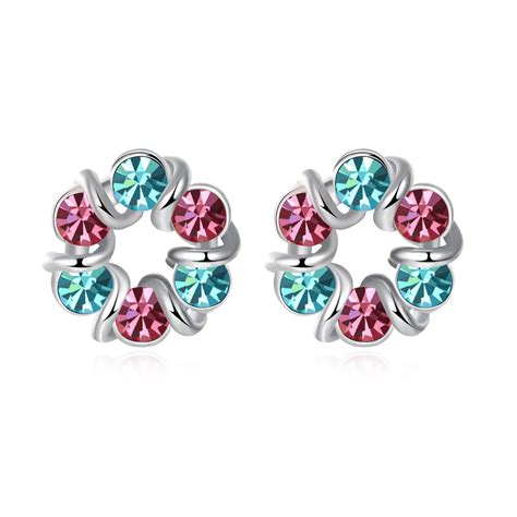 925 Sterling Silver Hollow Circle Round Colorful AAA Zircon Stud