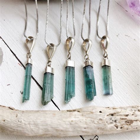 Blue Tourmaline Crystal Pendant And Chain Necklace Crystal Etsy In